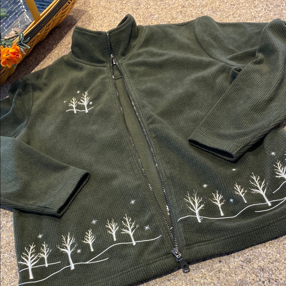 Vintage Christopher & Banks Fleece Zip Up Jacket Small Holiday Green